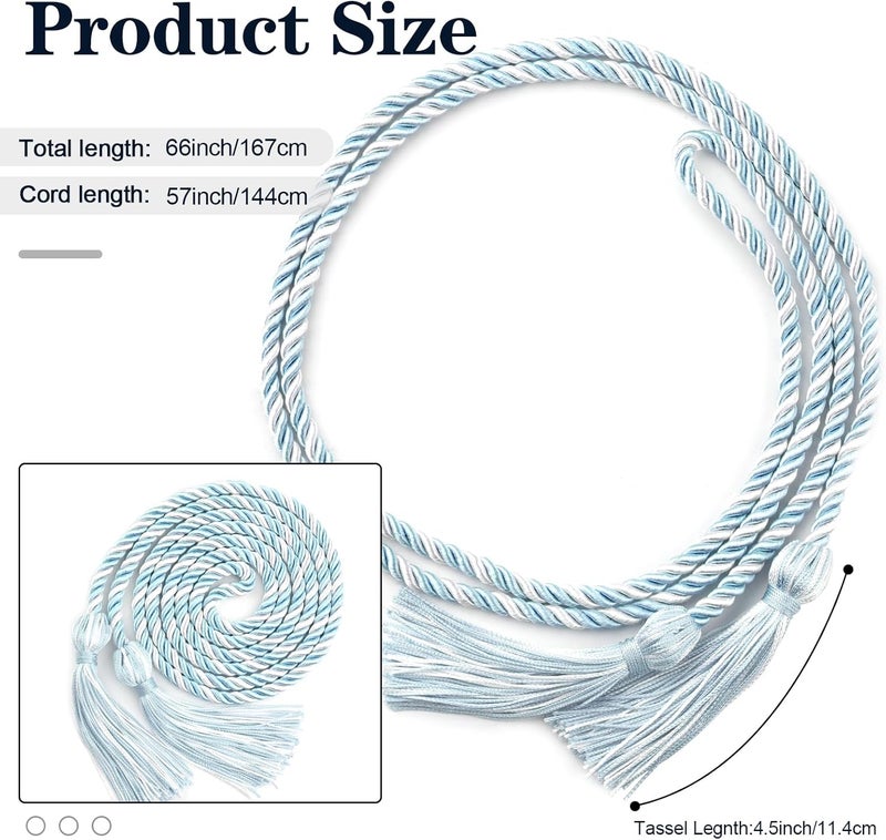Leislam 8 Pcs Sky Blue White Graduation Cords - 67" Long Braided Honor Cords for Bachelor Gown Decorations - Image 2
